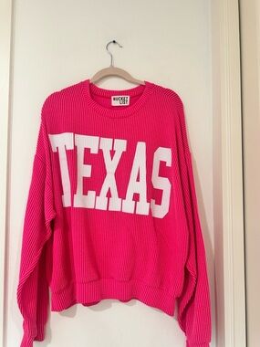 BUCKETLIST Hot Pink Texas Sweatshirt with White Lettering